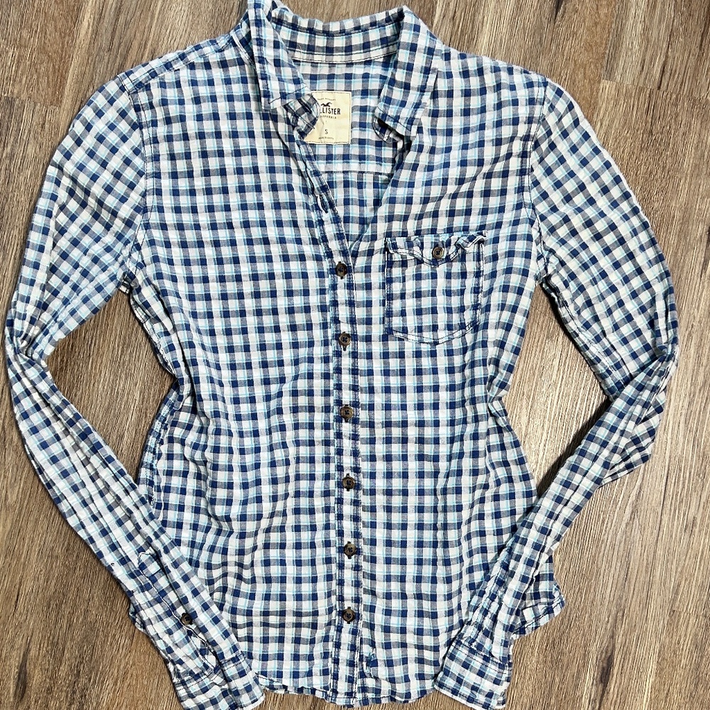 Y2K Hollister Blue Fitted Button Shirt
